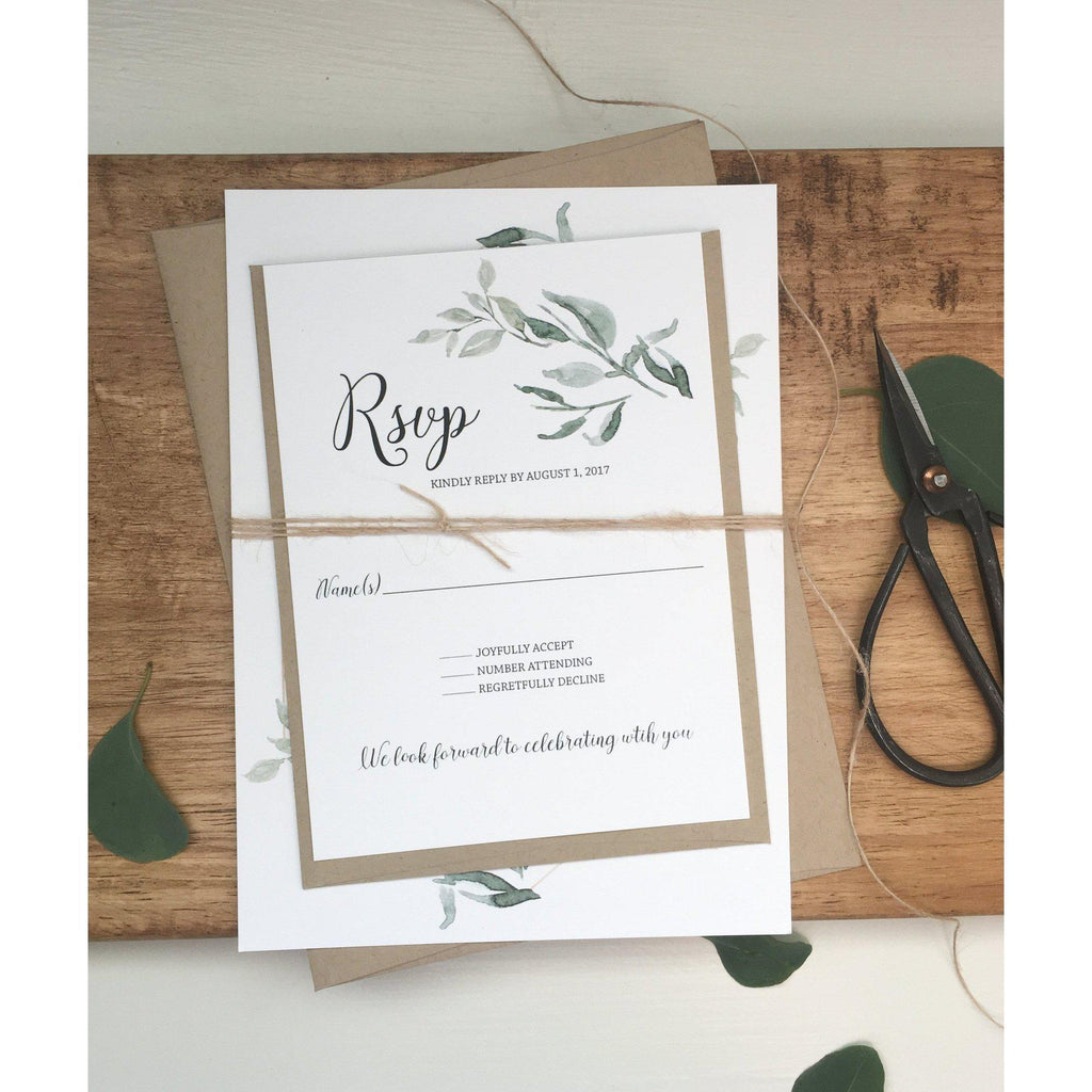Rustic Wedding Invitation, Greenery, Kraft - Cotton Willow Design Co.