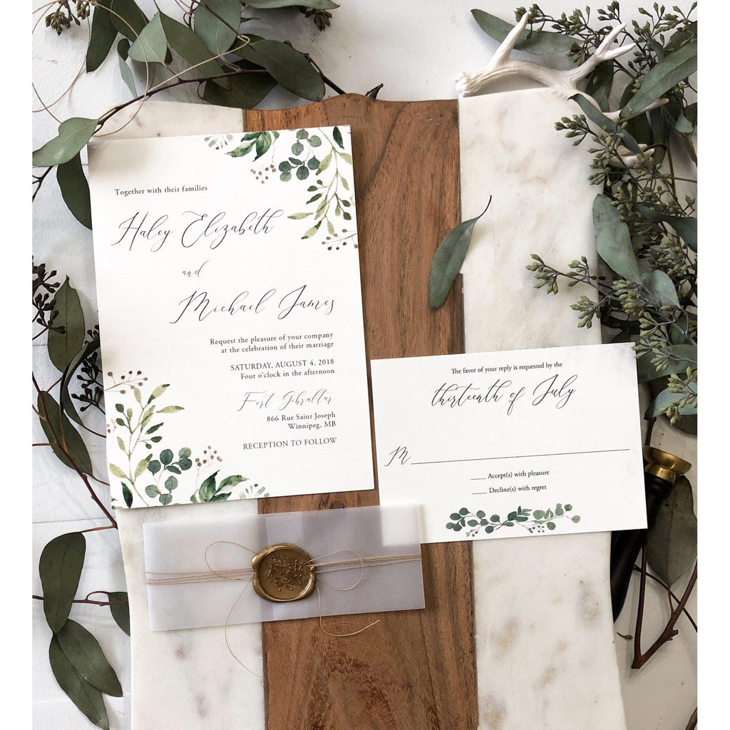 Personalised Rustic Wedding Invitations EUCALYPTUS LEAVES & PAMPAS packs of  10