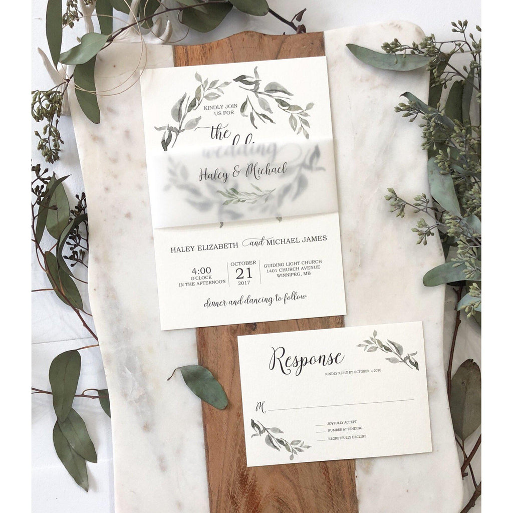 Modern Greenery, Handmade Paper Wedding Invitation - Cotton Willow