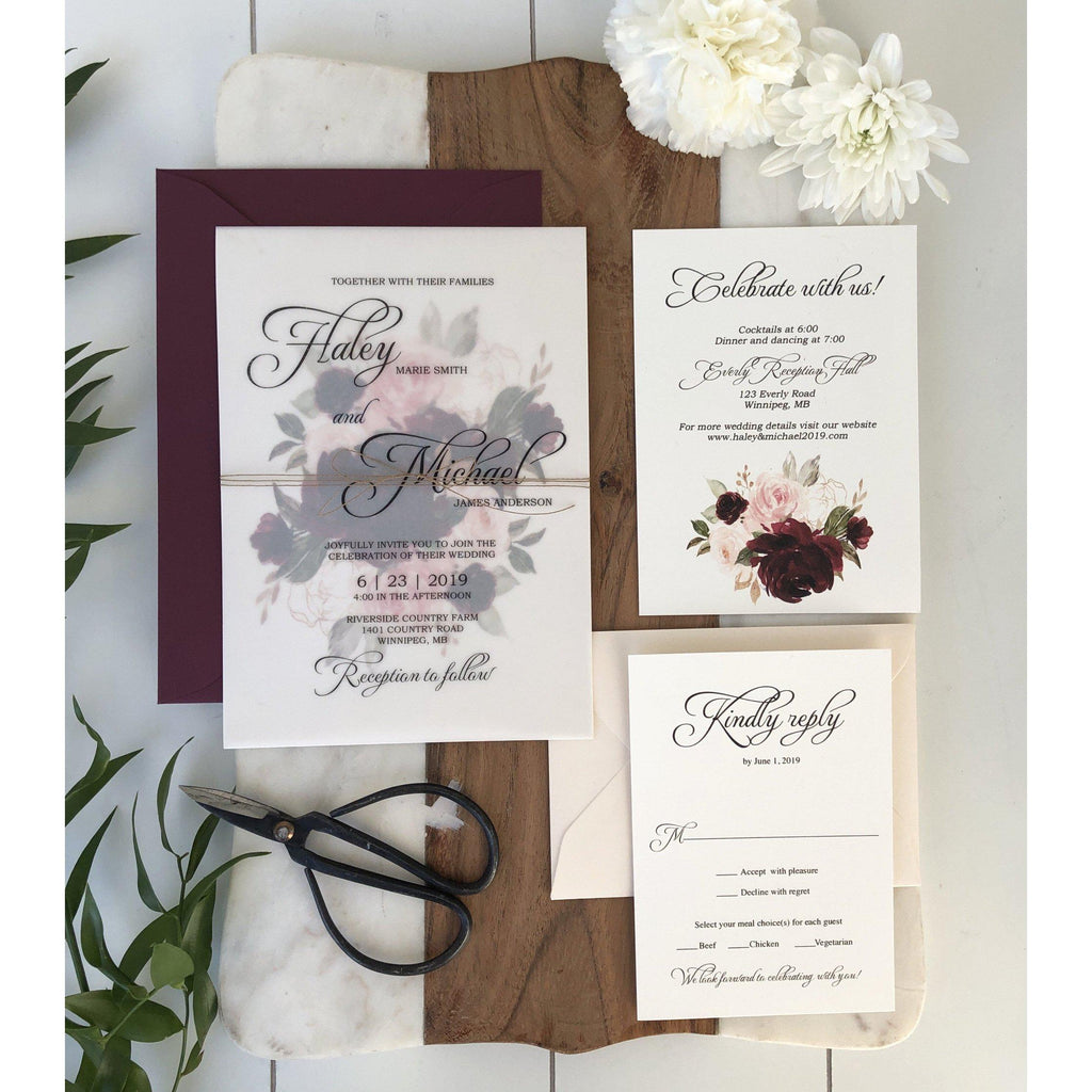 DIY Wedding Envelope Liner and Wrap, Wedding Invitation Jacket, Printable Envelope  Liners, Printable Vellum, Burgundy Blush Floral Wedding - Cotton Willow  Design Co.