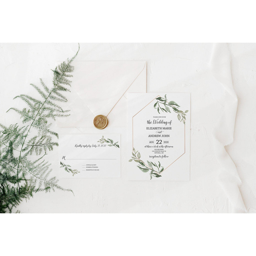 Greenery Botanical Wedding Invitation Envelope Liners - Cotton Willow  Design Co.