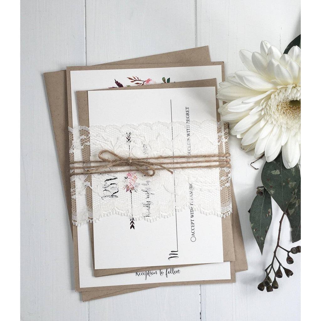 Rustic Wedding Invitation, Vintage Lace - Cotton Willow Design Co.