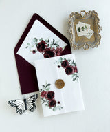 Rustic Burgundy Floral Vellum Wrap for DIY Wedding Invitation