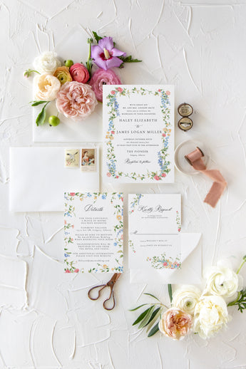 Floral Wedding Invitation Set, Traditional Modern Garden-Themed Invitation Suite, Vintage Floral