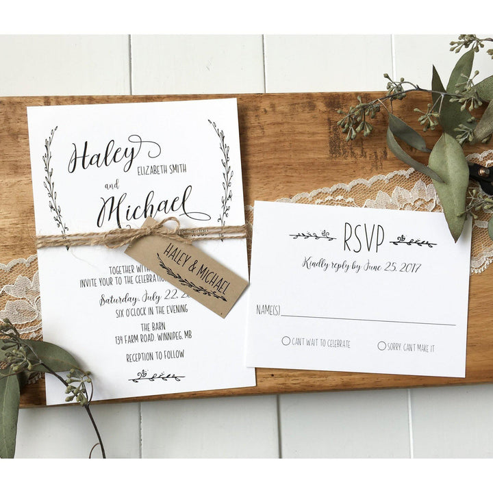 Rustic Wedding Invitation, Vintage Lace - Cotton Willow Design Co.