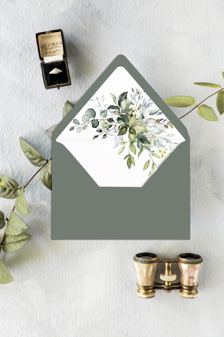 Greenery Botanical Wedding Invitation Envelope Liners - Cotton