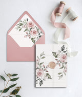 Elegant Dusty Rose Floral Vellum Wrap Jacket for 5 x 7 Invitation