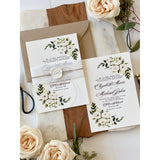 White Floral Letterpress Wedding Invitation Set