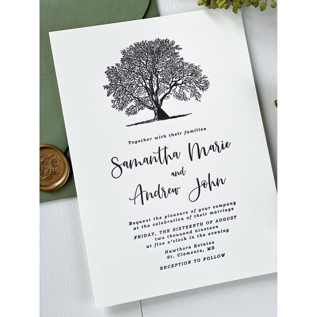 Oak Tree Letterpress Wedding Invitation - Cotton Willow Design Co.