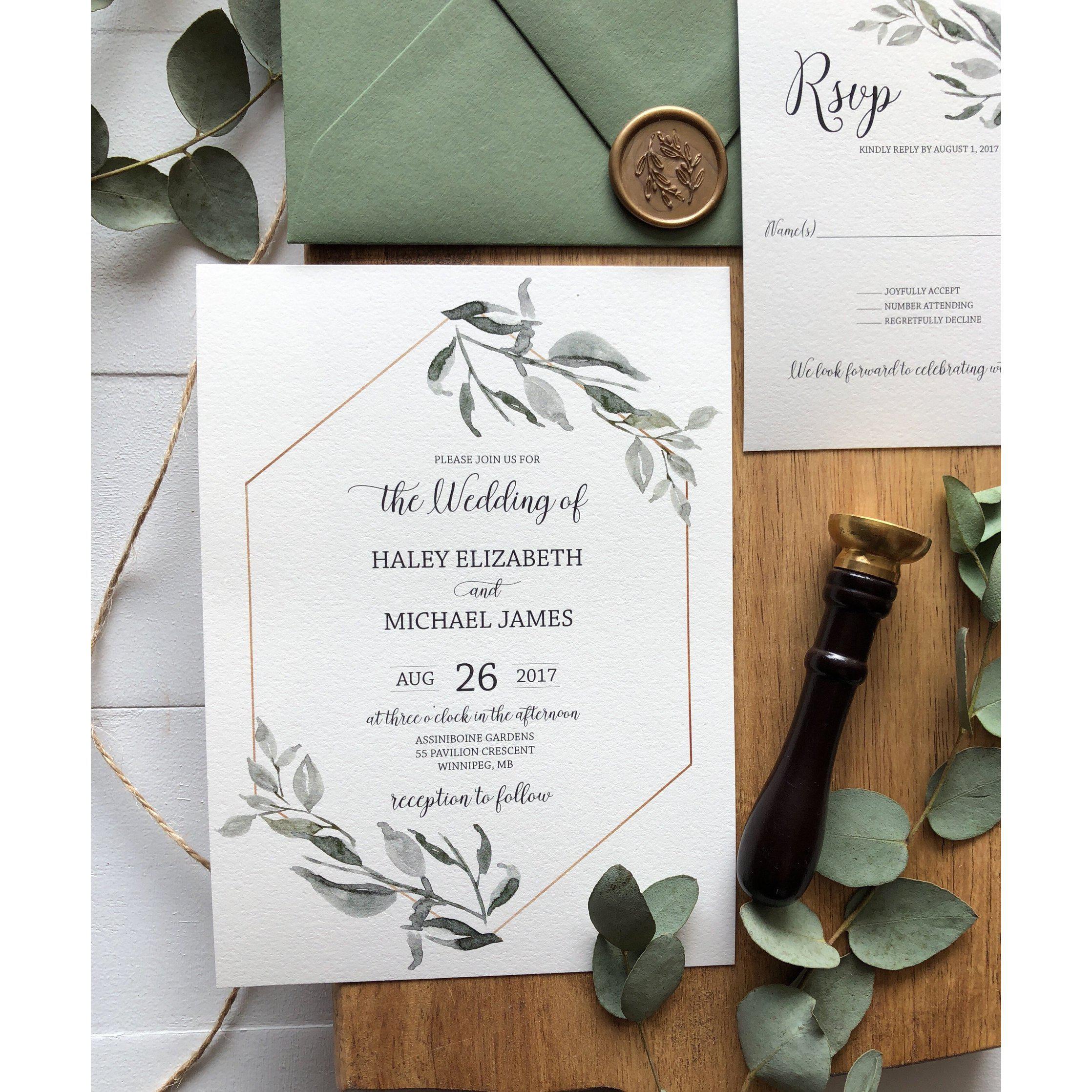 Modern Greenery, Handmade Paper Wedding Invitation - Cotton Willow