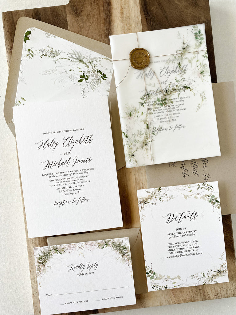 Rustic Greenery Vellum Wrap Wedding Invitation - Cotton Willow Design Co.