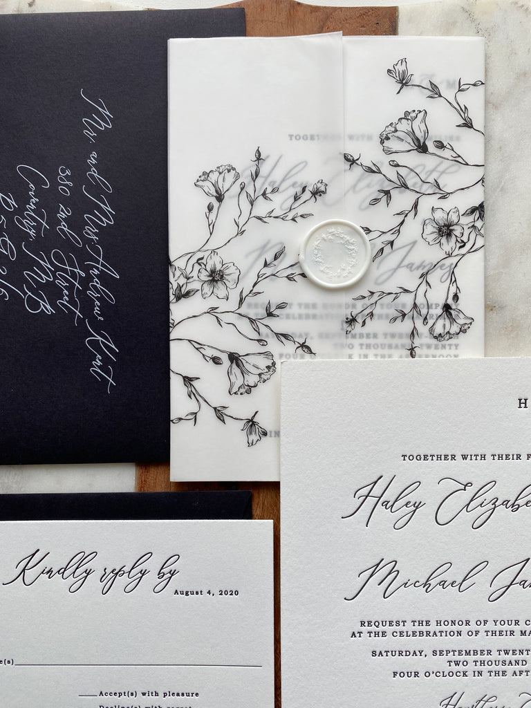 Elegant Botanical Vellum Wedding Invitation Suite - Cotton Willow 