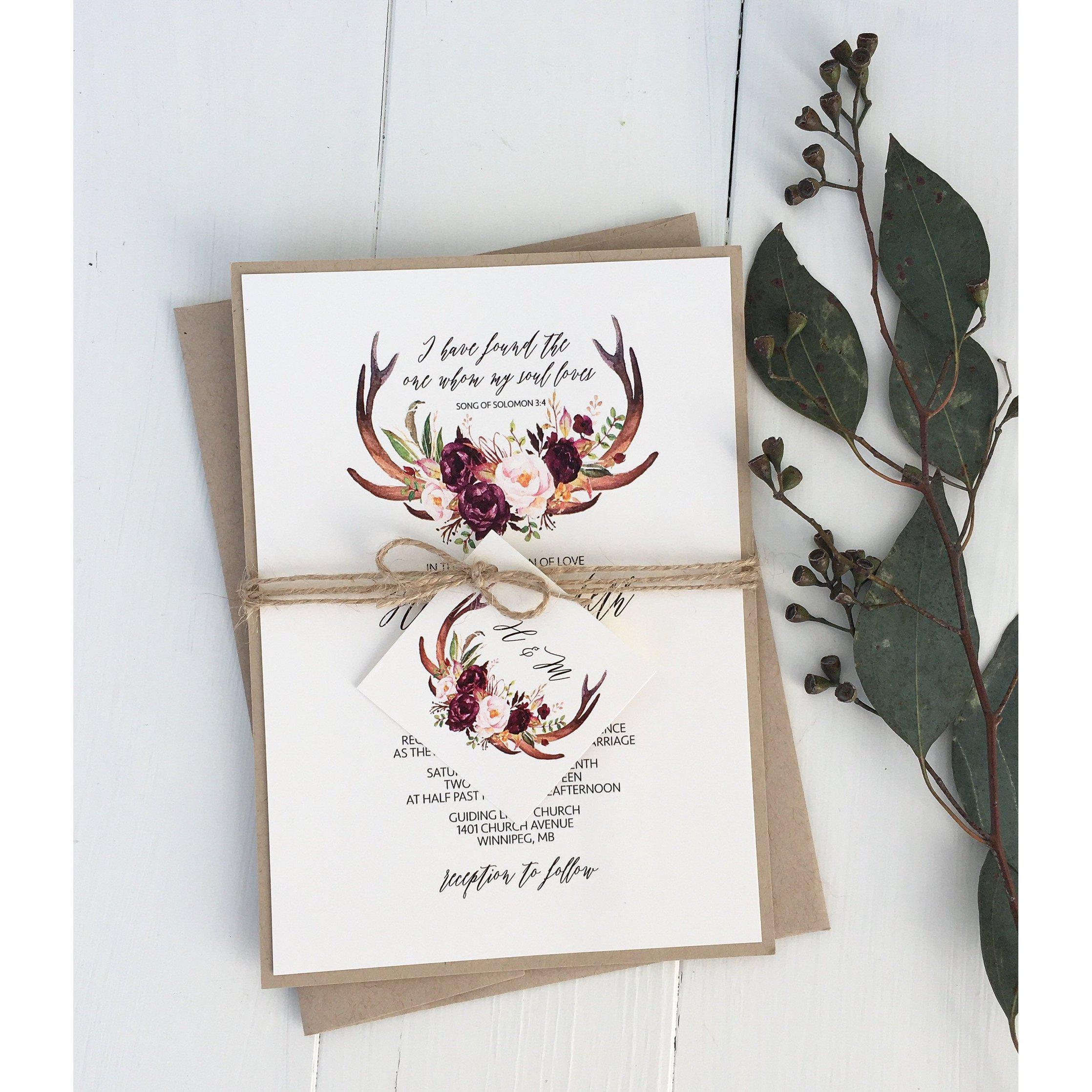 Rustic Antler Monogram Wedding Invitations