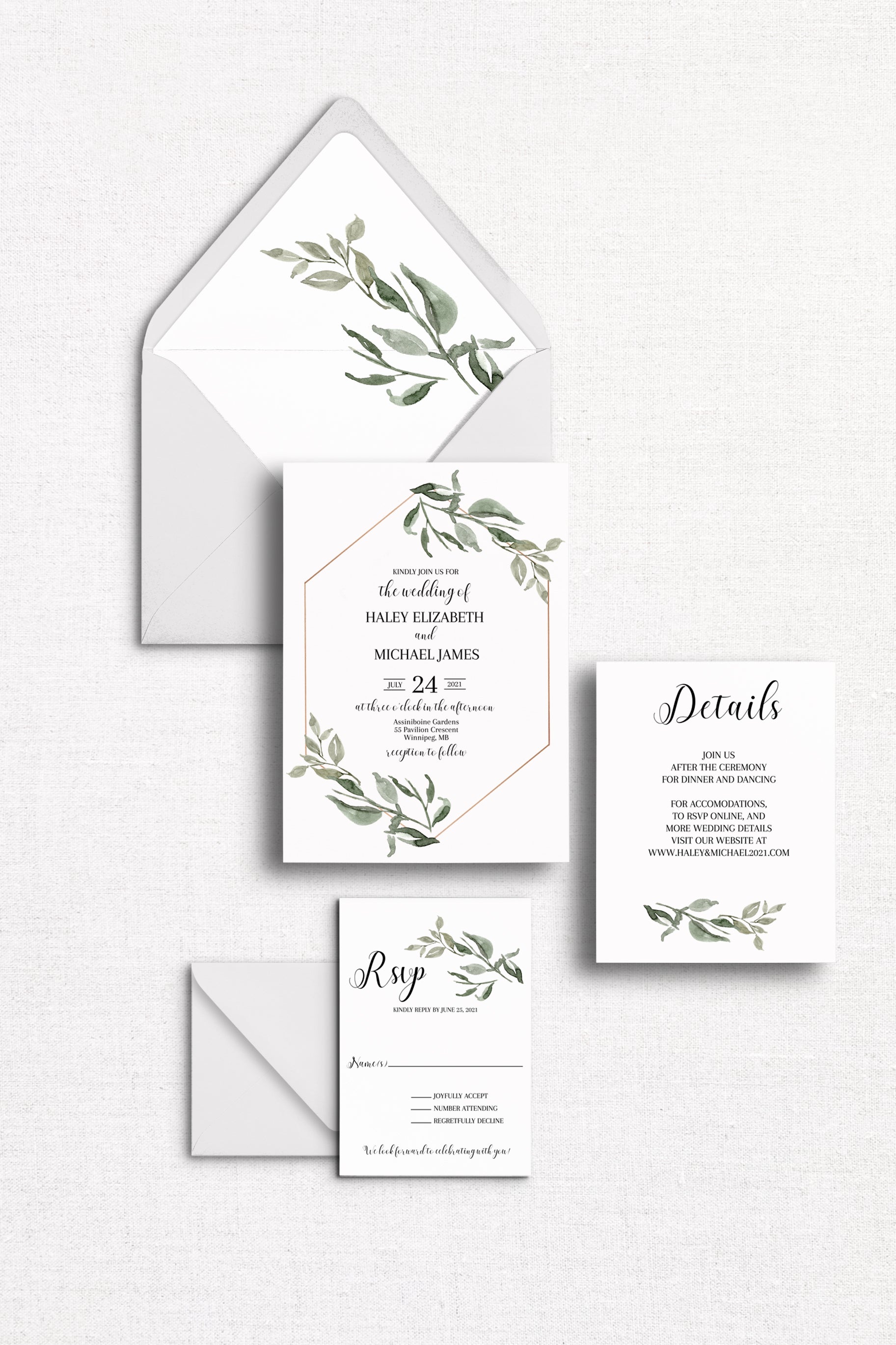 Beautiful Garden Wedding Invitation | Information Card | RSVP | hot Suite - Digital | WD63