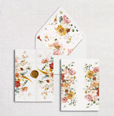 Summer Wildflower Floral Vellum Invitation Jacket Wrap, and Envelope liner Set